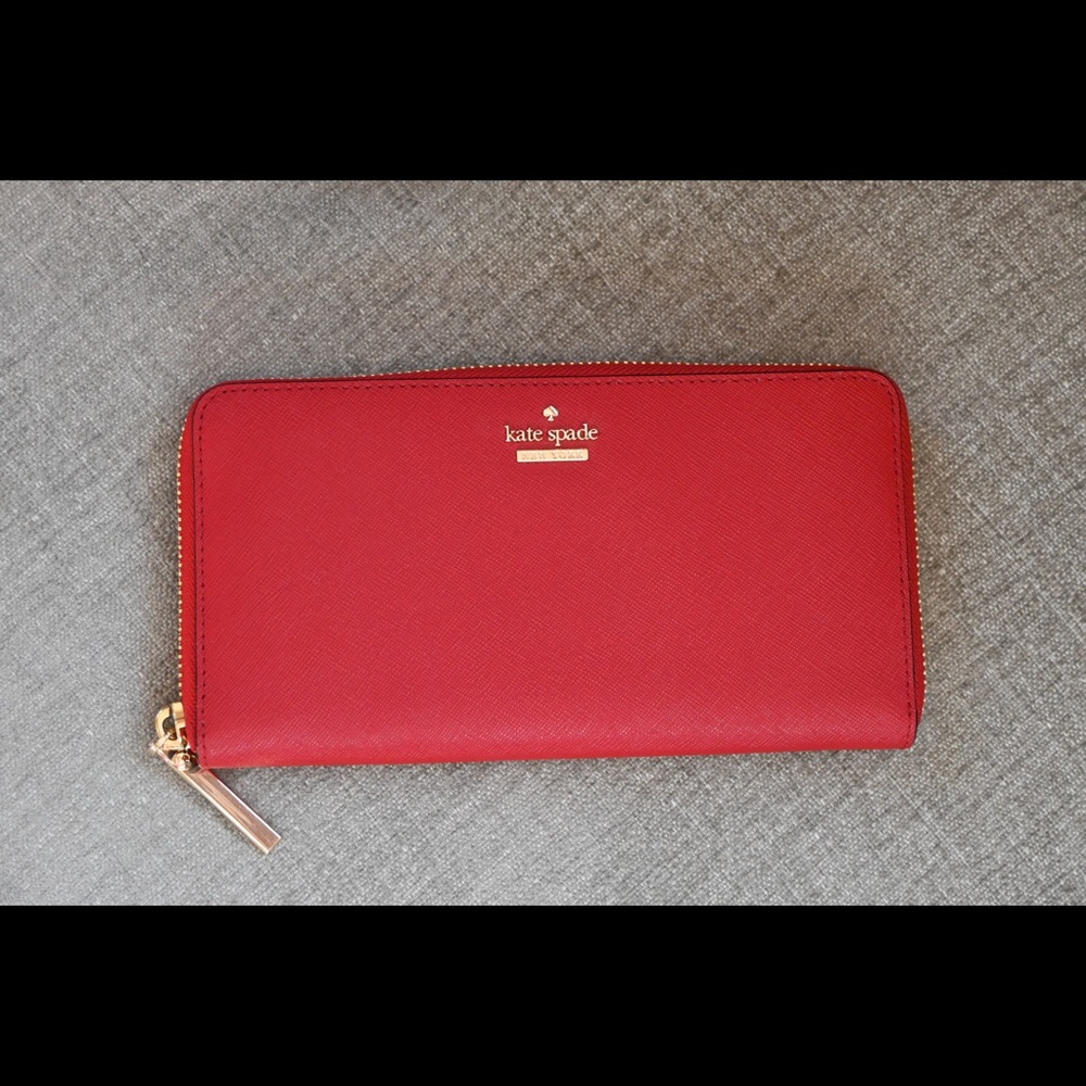 New Kate Spade Red Wallet With White Polka Dot Lining